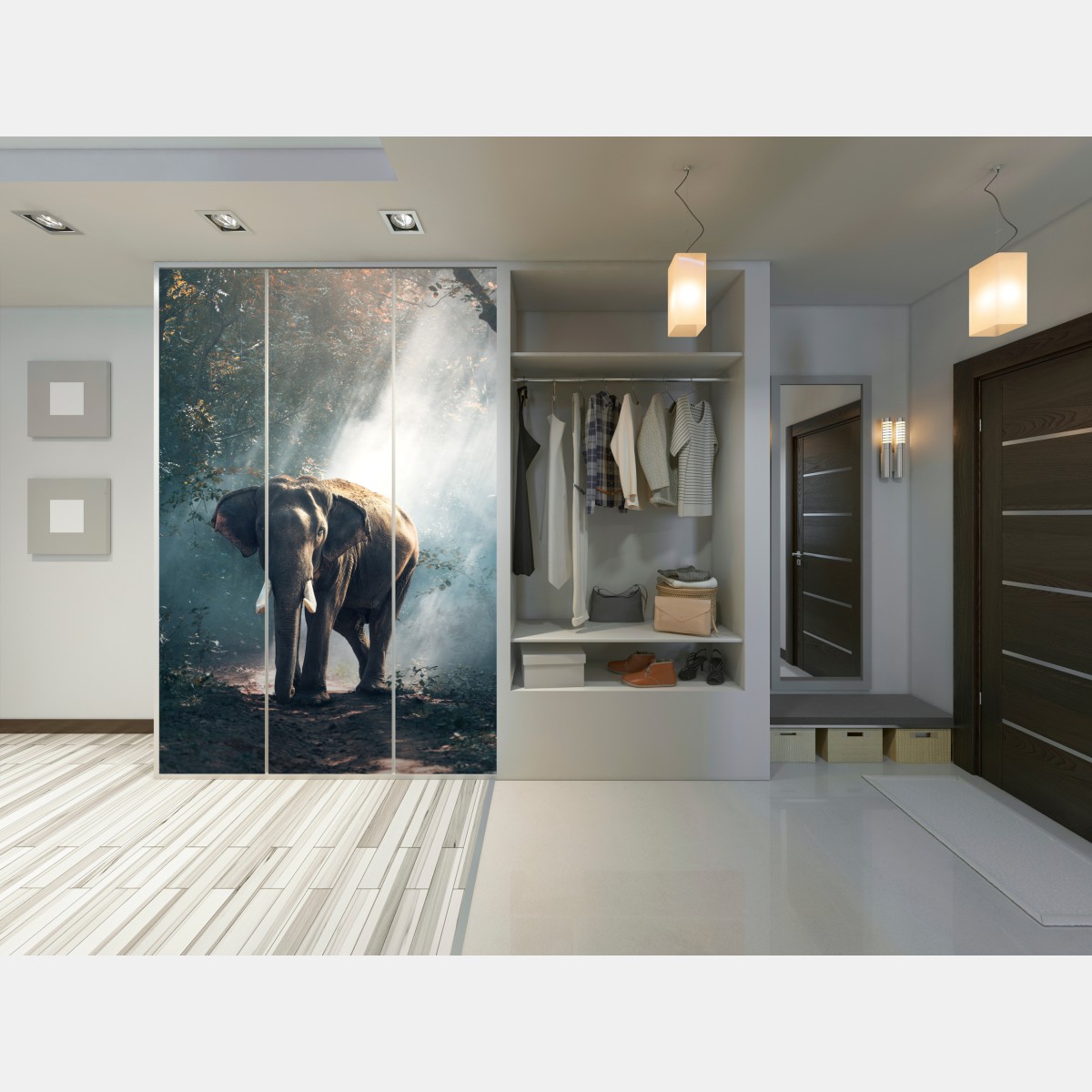 Schrankaufkleber majestätischer elefant im sonnenlichtdurchfluteten wald – Wallnifity®