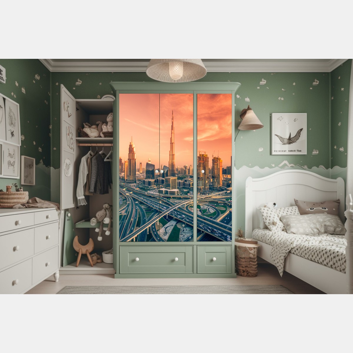 Schrankaufkleber Dubai skyline bei sonnenuntergang – Wallnifity® Schrankaufkleber Dubai skyline bei sonnenuntergang – Wallnifity®