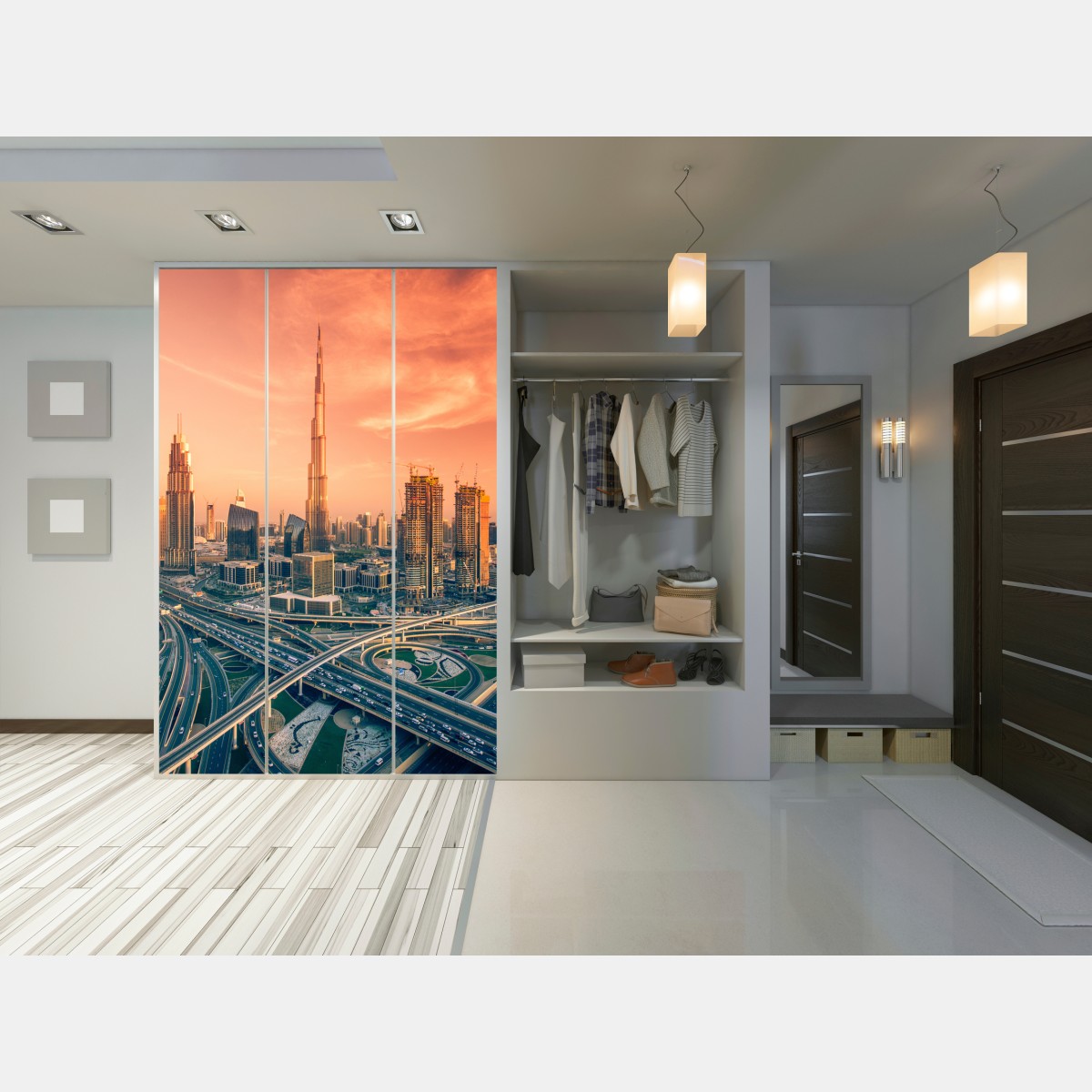 Schrankaufkleber Dubai skyline bei sonnenuntergang – Wallnifity® Schrankaufkleber Dubai skyline bei sonnenuntergang – Wallnifity®