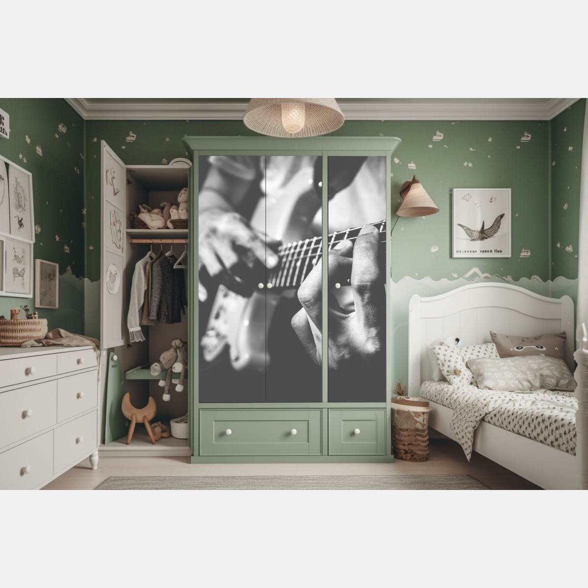 Schrankaufkleber monochrome gitarre nahaufnahme – Wallnifity® Schrankaufkleber monochrome gitarre nahaufnahme – Wallnifity®