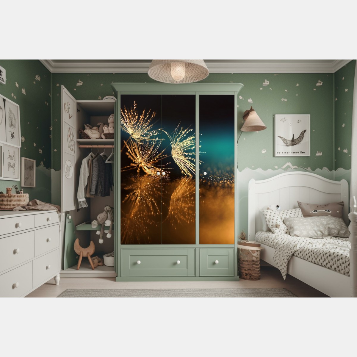 Schrankaufkleber goldene reflexion von löwenzahnsamen – Wallnifity® Schrankaufkleber goldene reflexion von löwenzahnsamen – Wallnifity®