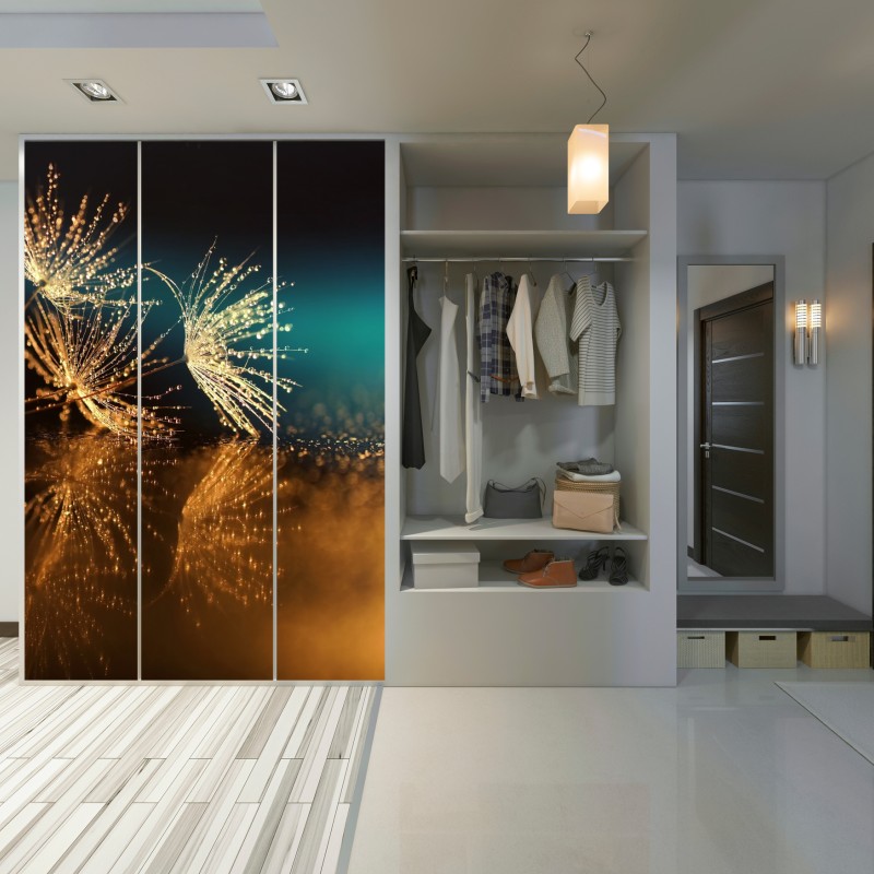 Schrankaufkleber goldene reflexion von löwenzahnsamen – Wallnifity® Schrankaufkleber goldene reflexion von löwenzahnsamen – Wallnifity®
