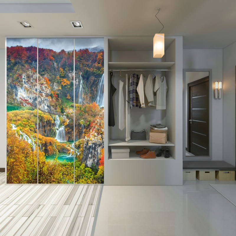 Schrankaufkleber herbstliche wasserfälle in einem farbenfrohen wald – Wallnifity® Schrankaufkleber herbstliche wasserfälle in einem farbenfrohen wald – Wallnifity®