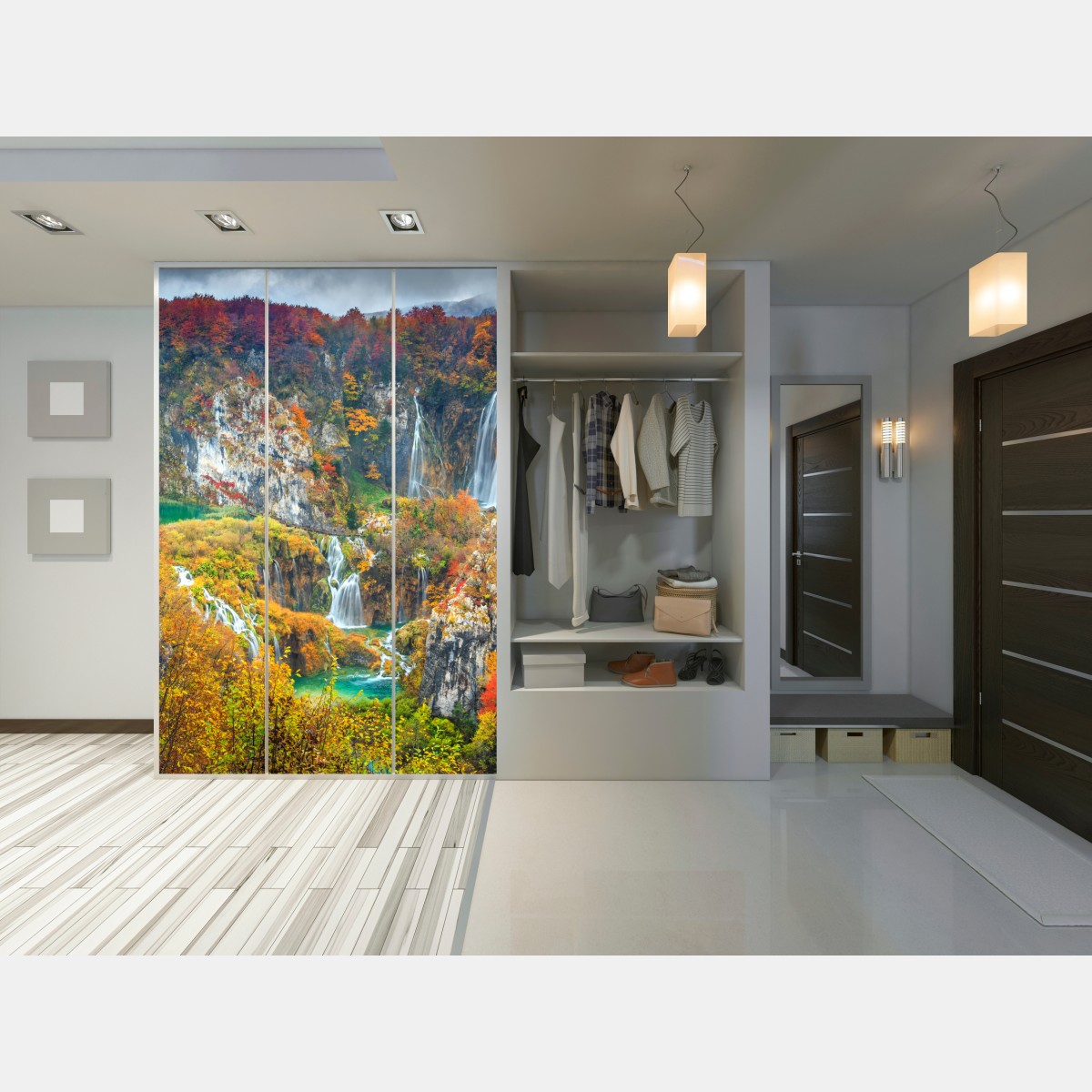 Schrankaufkleber herbstliche wasserfälle in einem farbenfrohen wald – Wallnifity® Schrankaufkleber herbstliche wasserfälle in einem farbenfrohen wald – Wallnifity®