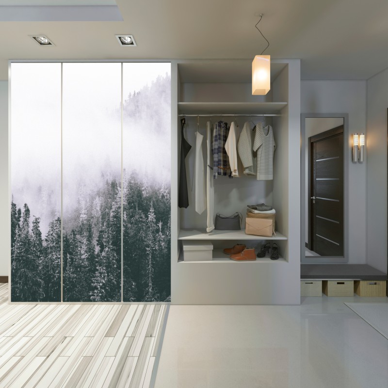 Schrankaufkleber nebliger immergrüner wald – Wallnifity® Schrankaufkleber nebliger immergrüner wald – Wallnifity®