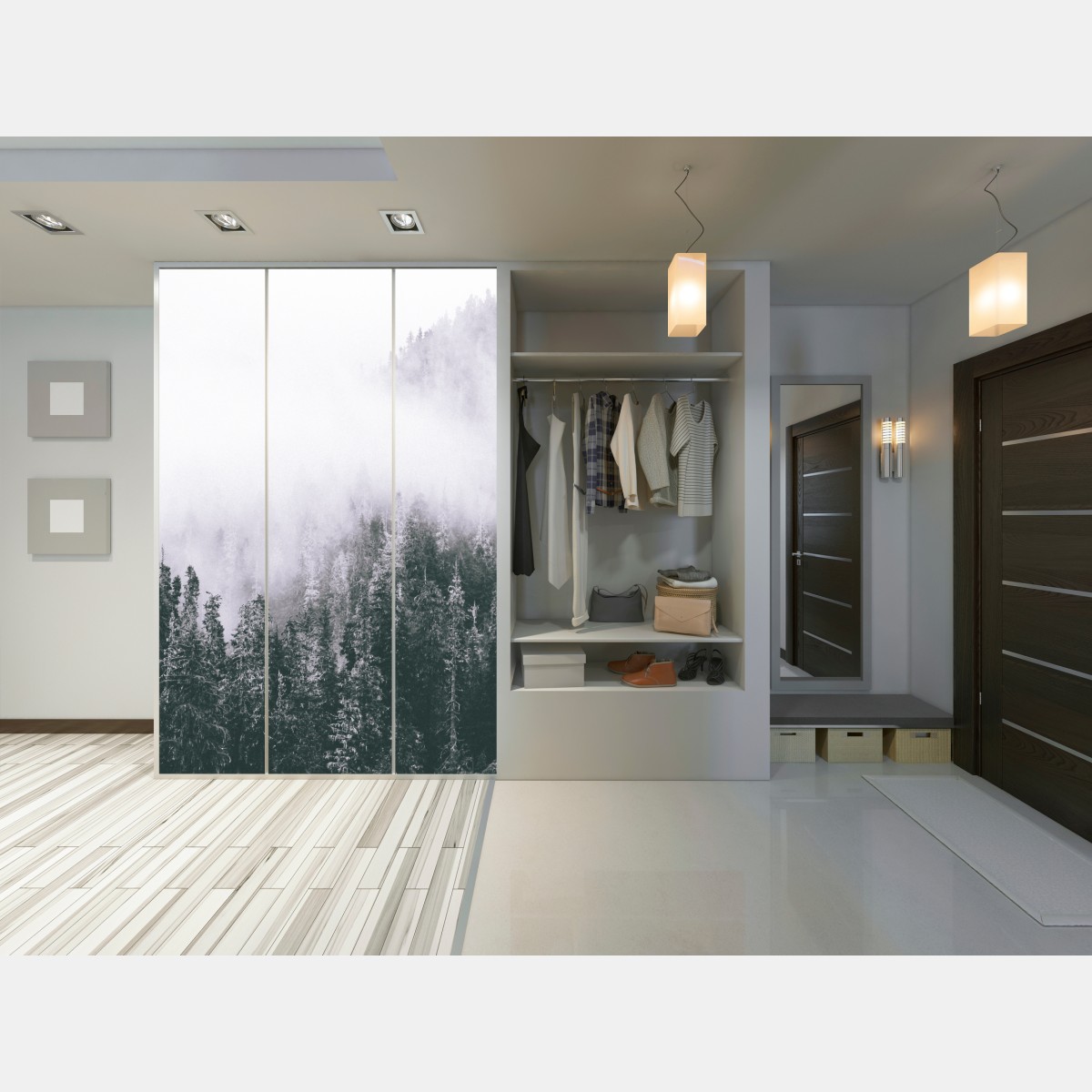 Schrankaufkleber nebliger immergrüner wald – Wallnifity® Schrankaufkleber nebliger immergrüner wald – Wallnifity®