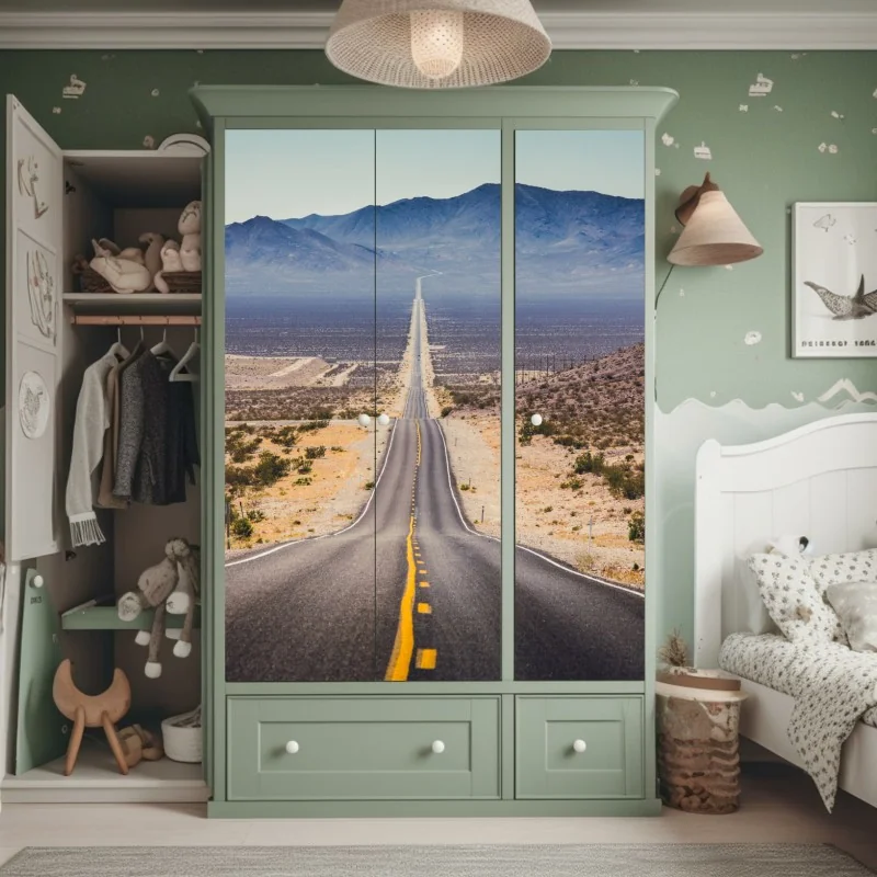 Schrankaufkleber endlose wüstenstraße in die berge – Wallnifity® Schrankaufkleber endlose wüstenstraße in die berge – Wallnifity®