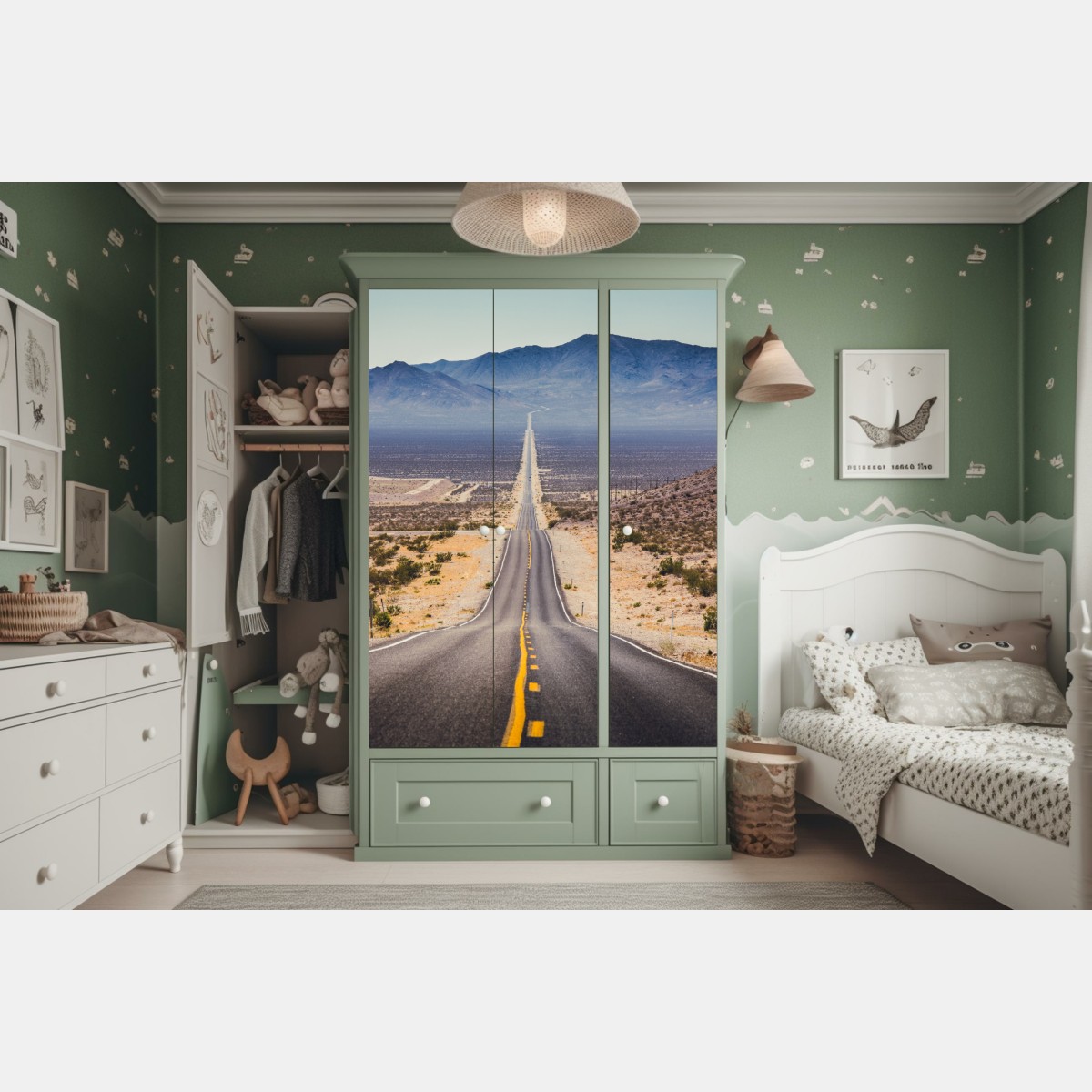 Schrankaufkleber endlose wüstenstraße in die berge – Wallnifity® Schrankaufkleber endlose wüstenstraße in die berge – Wallnifity®