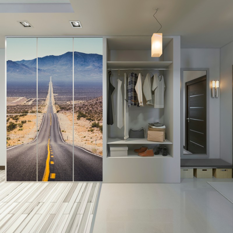 Schrankaufkleber endlose wüstenstraße in die berge – Wallnifity® Schrankaufkleber endlose wüstenstraße in die berge – Wallnifity®