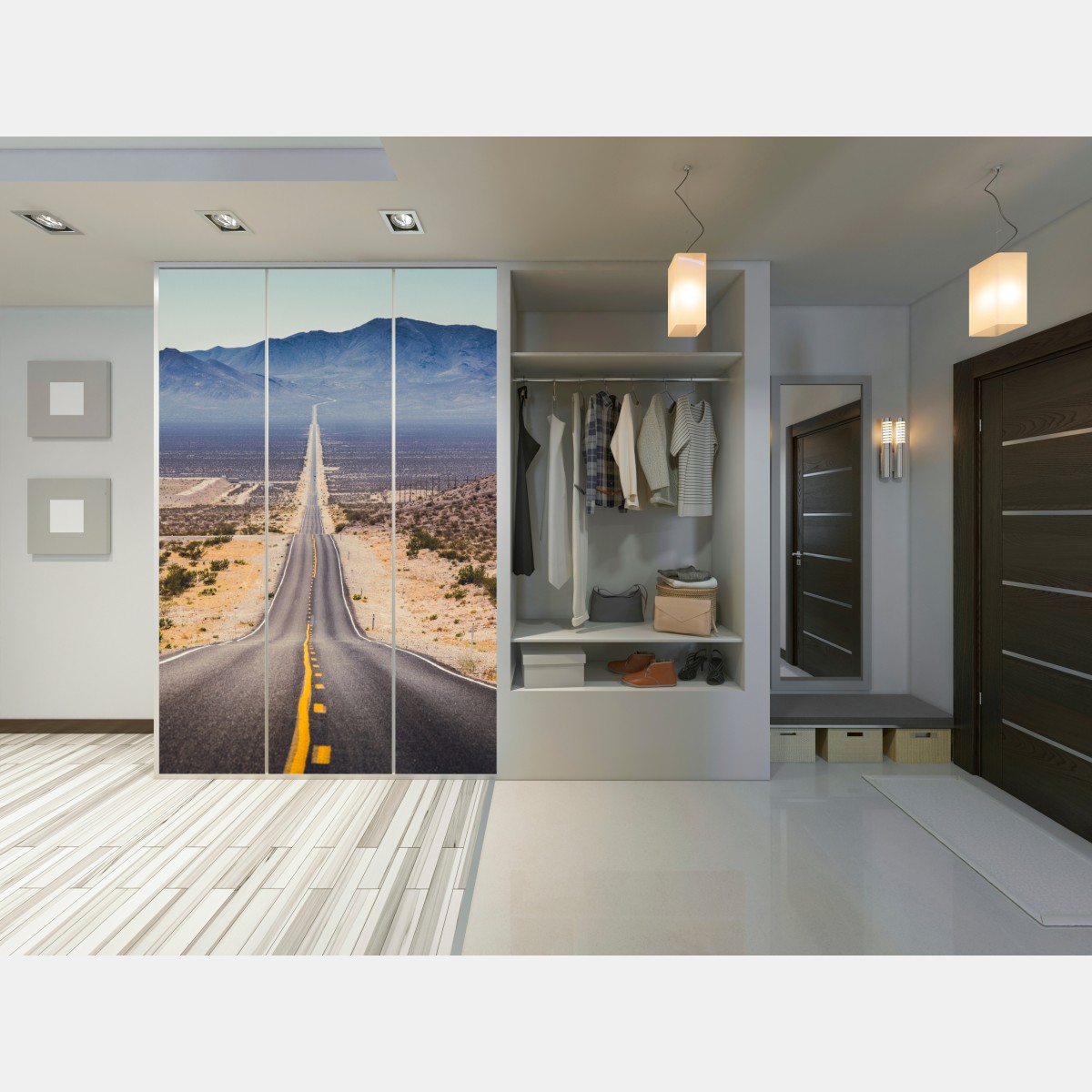 Schrankaufkleber endlose wüstenstraße in die berge – Wallnifity® Schrankaufkleber endlose wüstenstraße in die berge – Wallnifity®