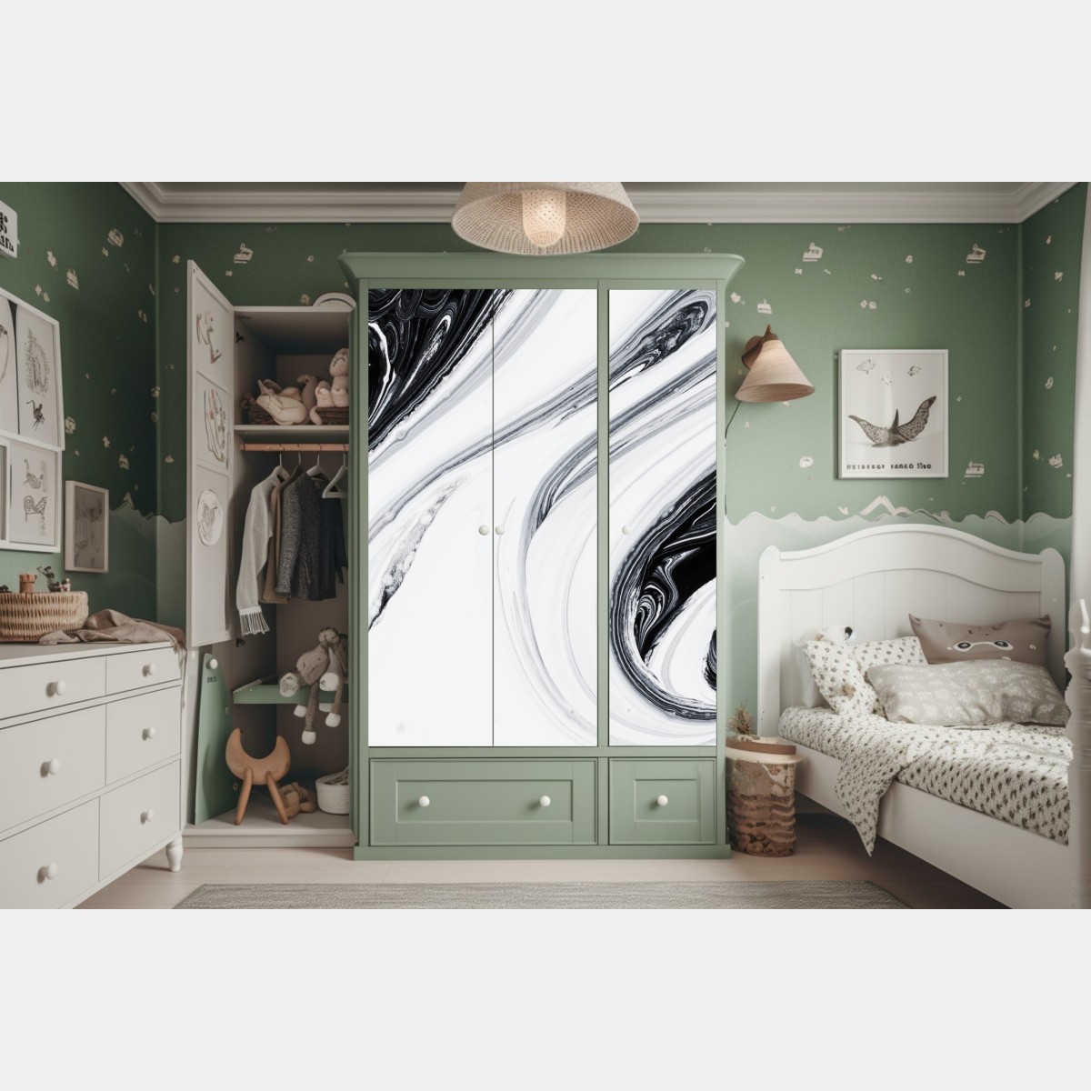 Schrankaufkleber monochromer marmorswirbel – Wallnifity® Schrankaufkleber monochromer marmorswirbel – Wallnifity®