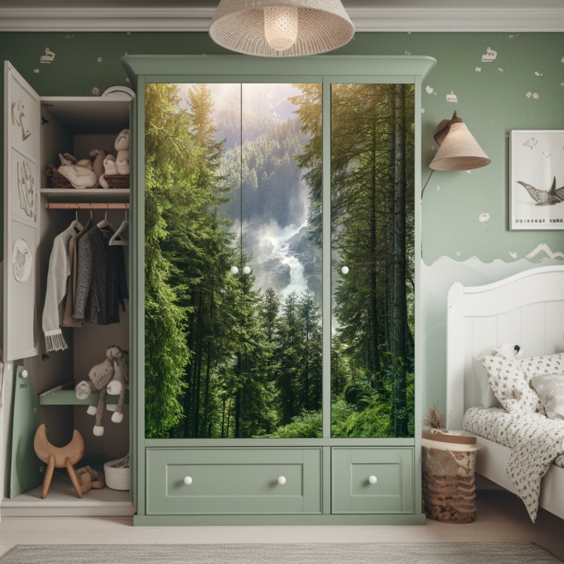 Schrankaufkleber herbstlicher waldweg mit goldenem licht – Wallnifity®