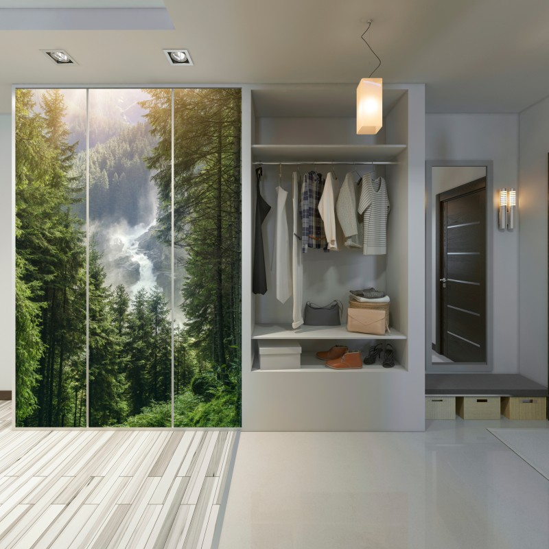 Schrankaufkleber Krimml wasserfall im üppigen alpinen wald – Wallnifity® Schrankaufkleber Krimml wasserfall im üppigen alpinen wald – Wallnifity®