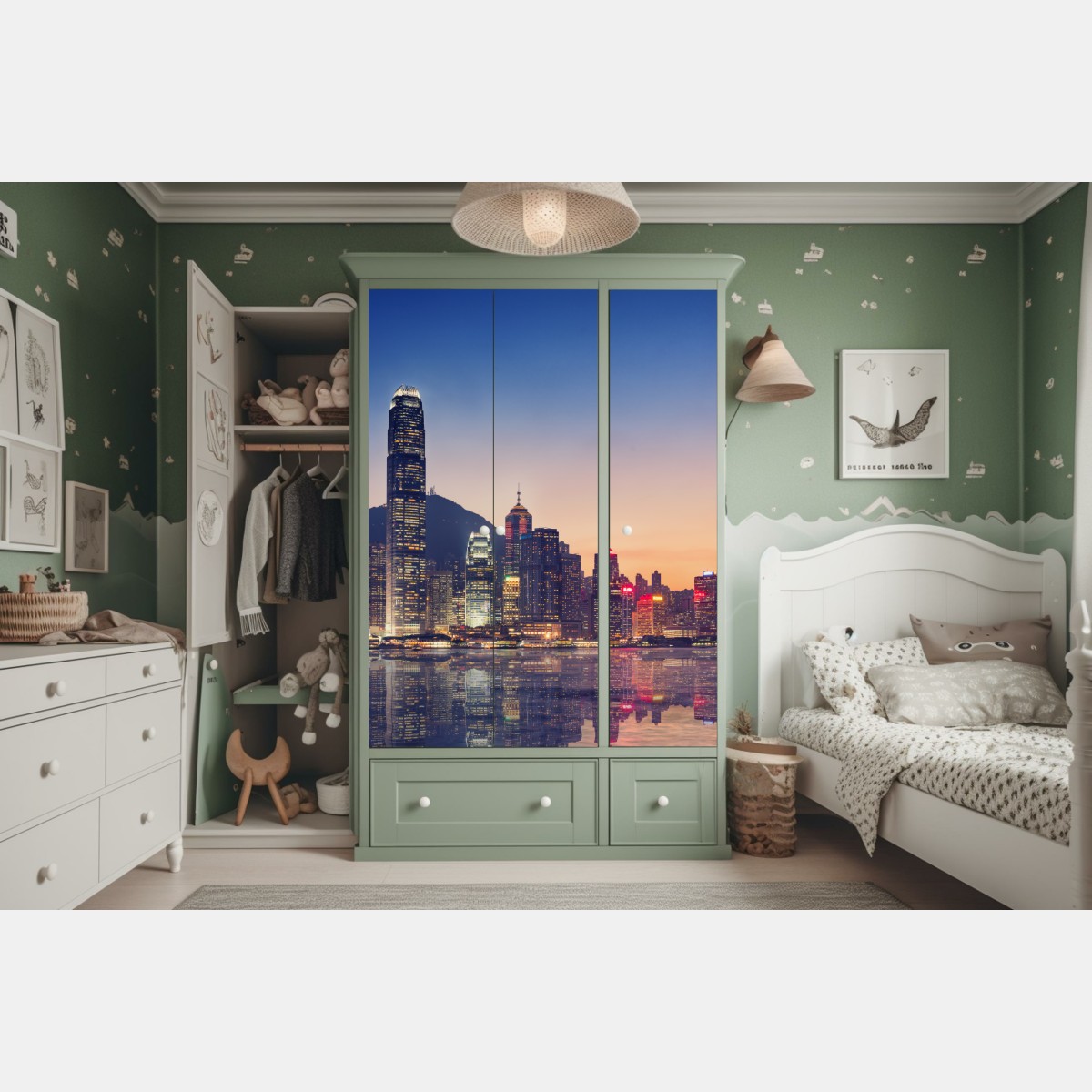 Schrankaufkleber Hongkong panorama bei dämmerung – Wallnifity® Schrankaufkleber Hongkong panorama bei dämmerung – Wallnifity®