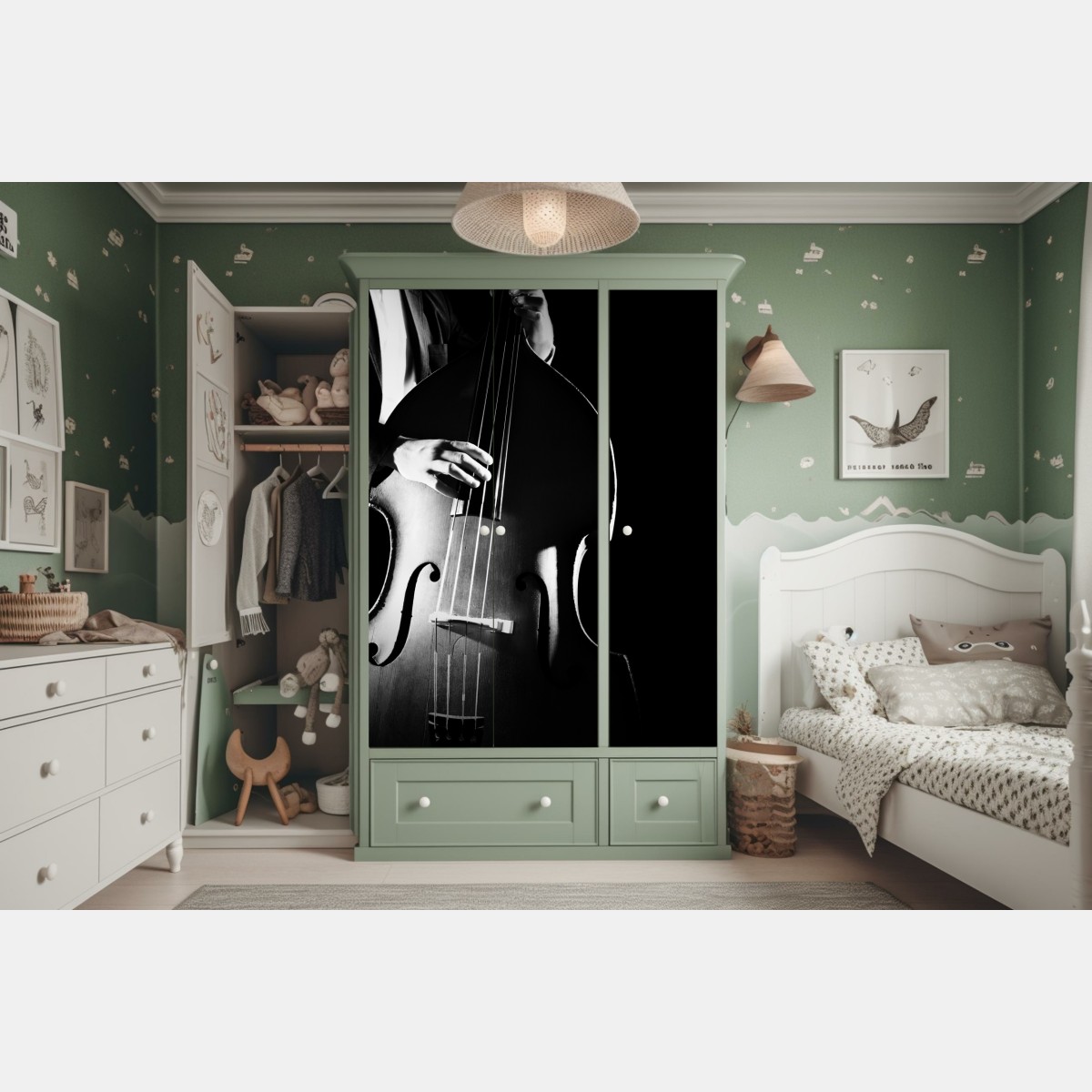 Schrankaufkleber kontrabassist im dramatischen licht – Wallnifity® Schrankaufkleber kontrabassist im dramatischen licht – Wallnifity®