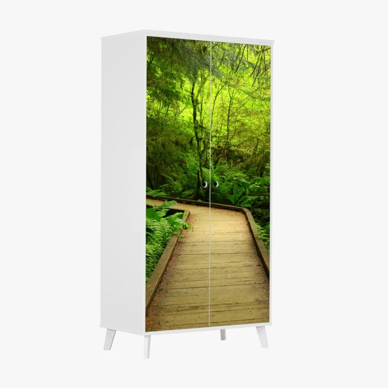 Schrankaufkleber ruhiger grüner waldsteg – Wallnifity® Schrankaufkleber ruhiger grüner waldsteg – Wallnifity®