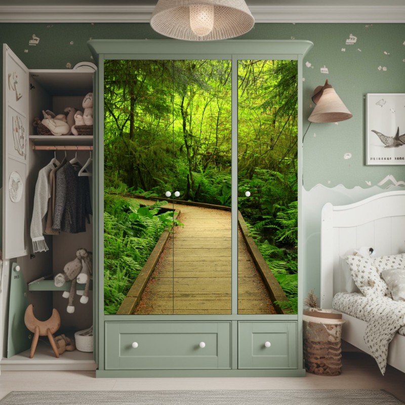 Schrankaufkleber sonnendurchfluteter waldbach mit moosbedeckten steinen – Wallnifity®