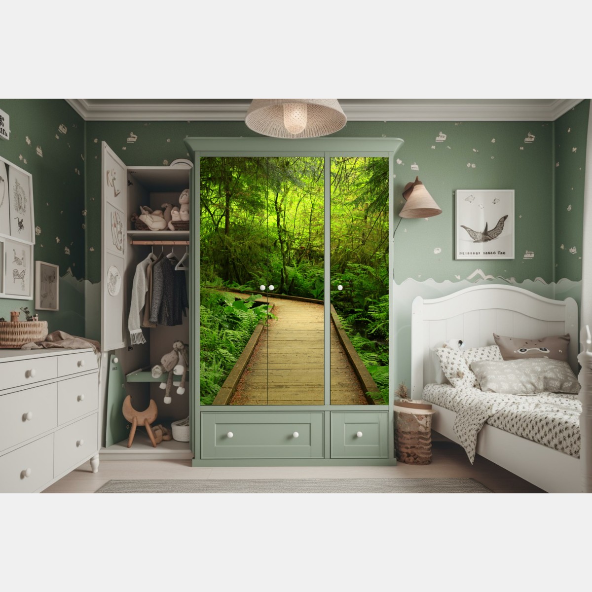 Schrankaufkleber ruhiger grüner waldsteg – Wallnifity® Schrankaufkleber ruhiger grüner waldsteg – Wallnifity®