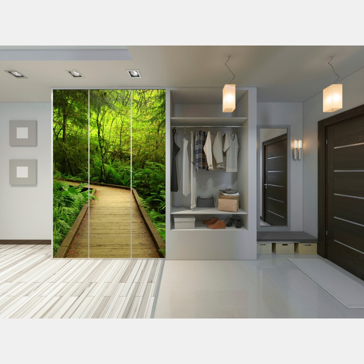 Schrankaufkleber ruhiger grüner waldsteg – Wallnifity® Schrankaufkleber ruhiger grüner waldsteg – Wallnifity®