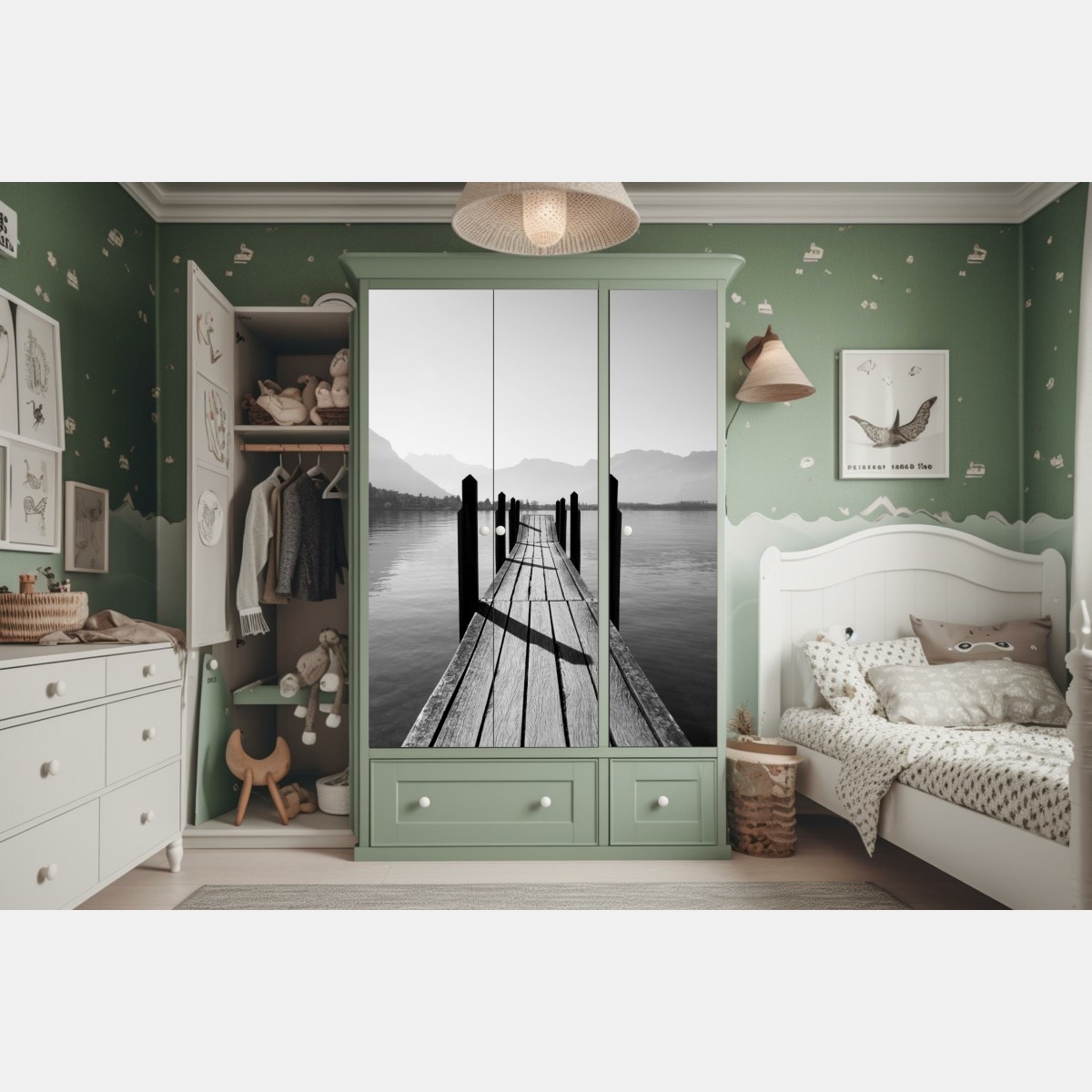 Schrankaufkleber ruhiger steg am see in schwarzweiß – Wallnifity® Schrankaufkleber ruhiger steg am see in schwarzweiß – Wallnifity®