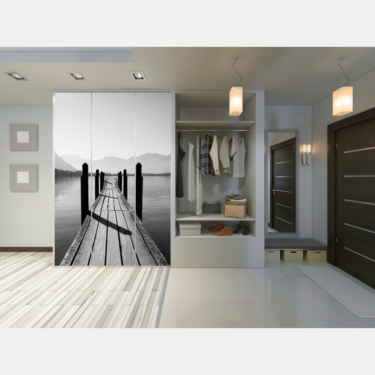 Schrankaufkleber ruhiger steg am see in schwarzweiß – Wallnifity® Schrankaufkleber ruhiger steg am see in schwarzweiß – Wallnifity®