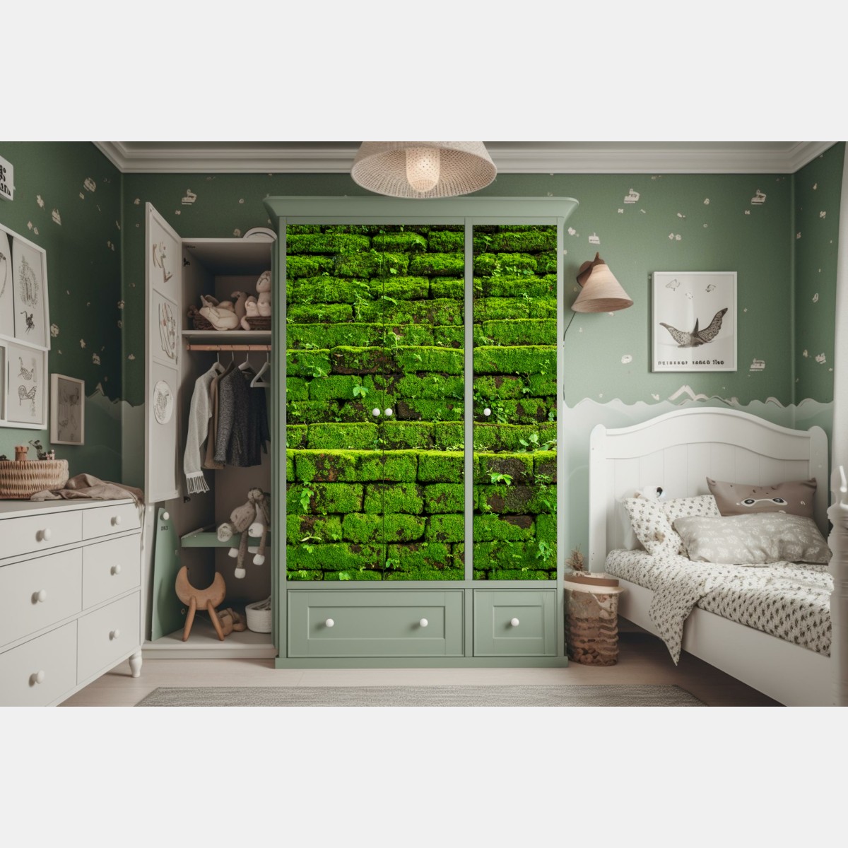 Schrankaufkleber üppige moosbedeckte ziegelwand – Wallnifity® Schrankaufkleber üppige moosbedeckte ziegelwand – Wallnifity®