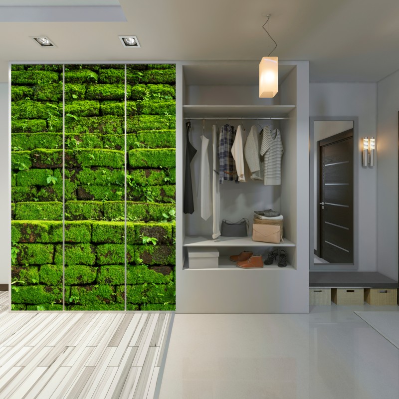 Schrankaufkleber üppige moosbedeckte ziegelwand – Wallnifity® Schrankaufkleber üppige moosbedeckte ziegelwand – Wallnifity®