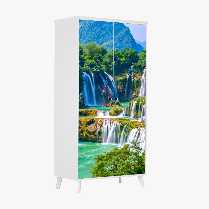 Schrankaufkleber üppiger grüner waldwasserfall – Wallnifity®