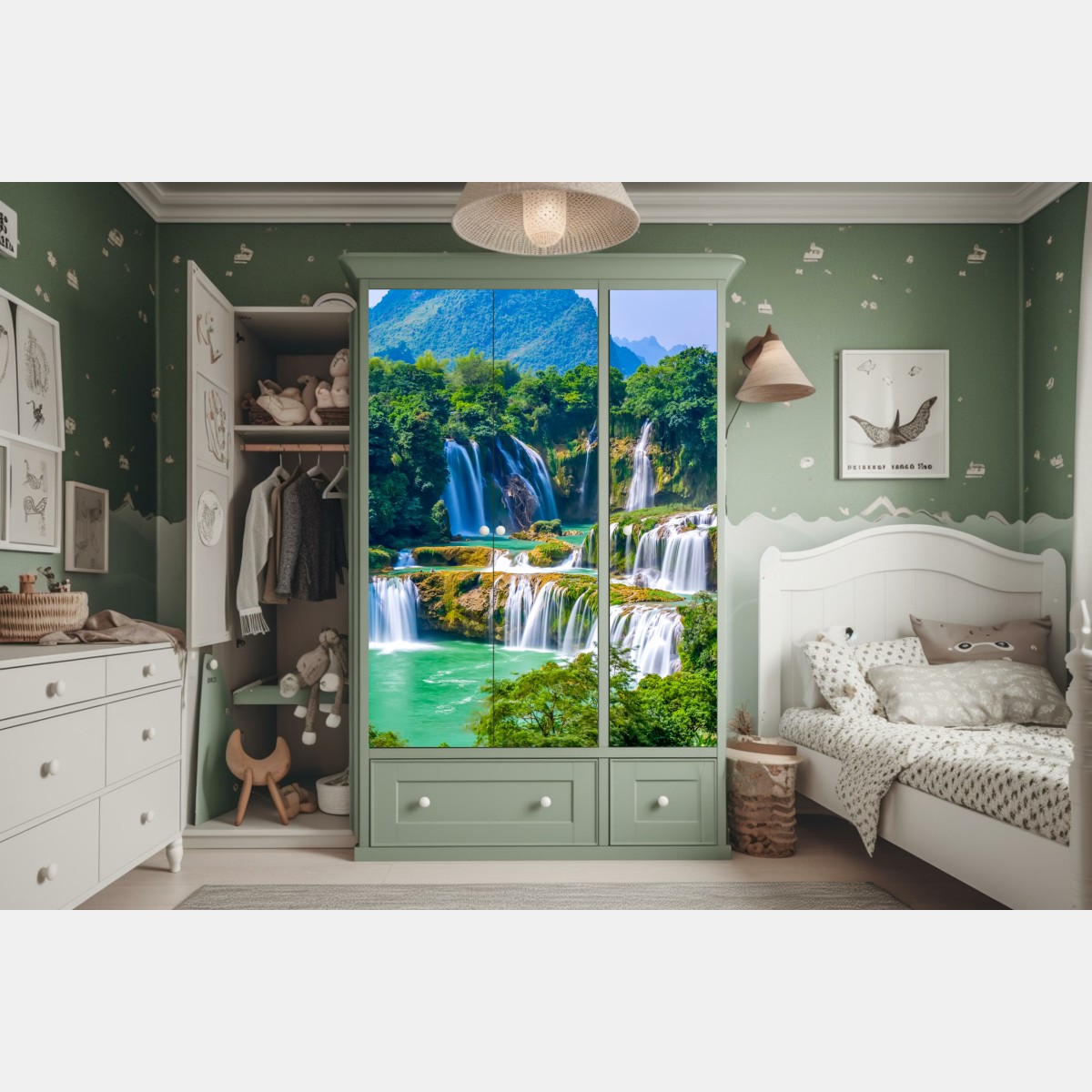 Schrankaufkleber smaragdgrüne kaskaden – Wallnifity® Schrankaufkleber smaragdgrüne kaskaden – Wallnifity®