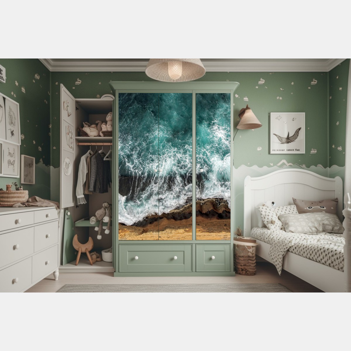 Schrankaufkleber türkise küste aus der vogelperspektive mit brandenden wellen – Wallnifity® Schrankaufkleber türkise küste aus der vogelperspektive mit brandenden wellen – Wallnifity®