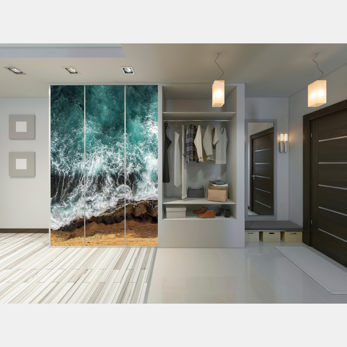 Schrankaufkleber türkise küste aus der vogelperspektive mit brandenden wellen – Wallnifity® Schrankaufkleber türkise küste aus der vogelperspektive mit brandenden wellen – Wallnifity®