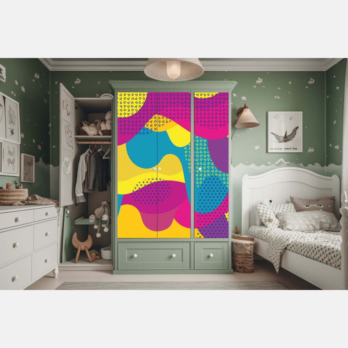 Schrankaufkleber leuchtendes abstraktes wellenmuster – Wallnifity® Schrankaufkleber leuchtendes abstraktes wellenmuster – Wallnifity®