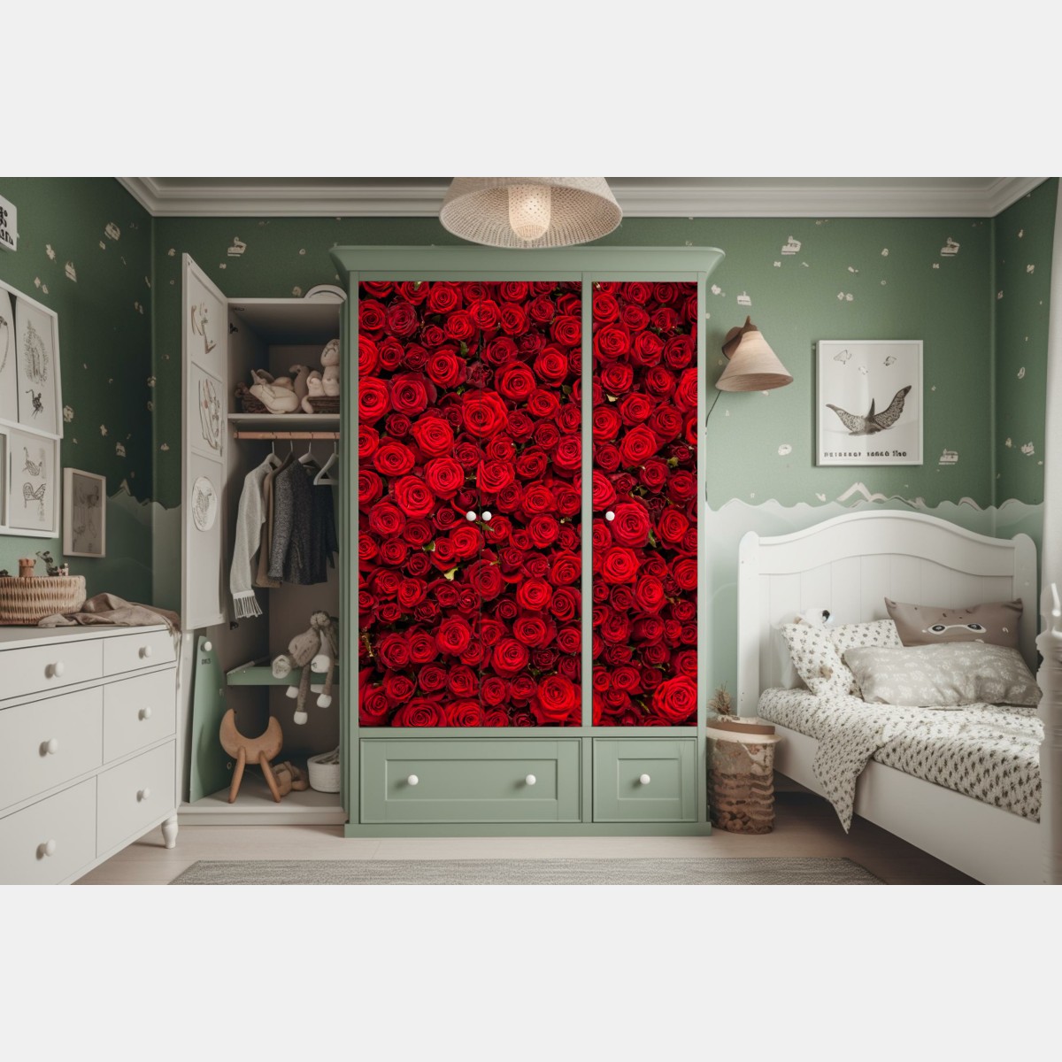 Schrankaufkleber endlose wand aus roten rosen – Wallnifity® Schrankaufkleber endlose wand aus roten rosen – Wallnifity®