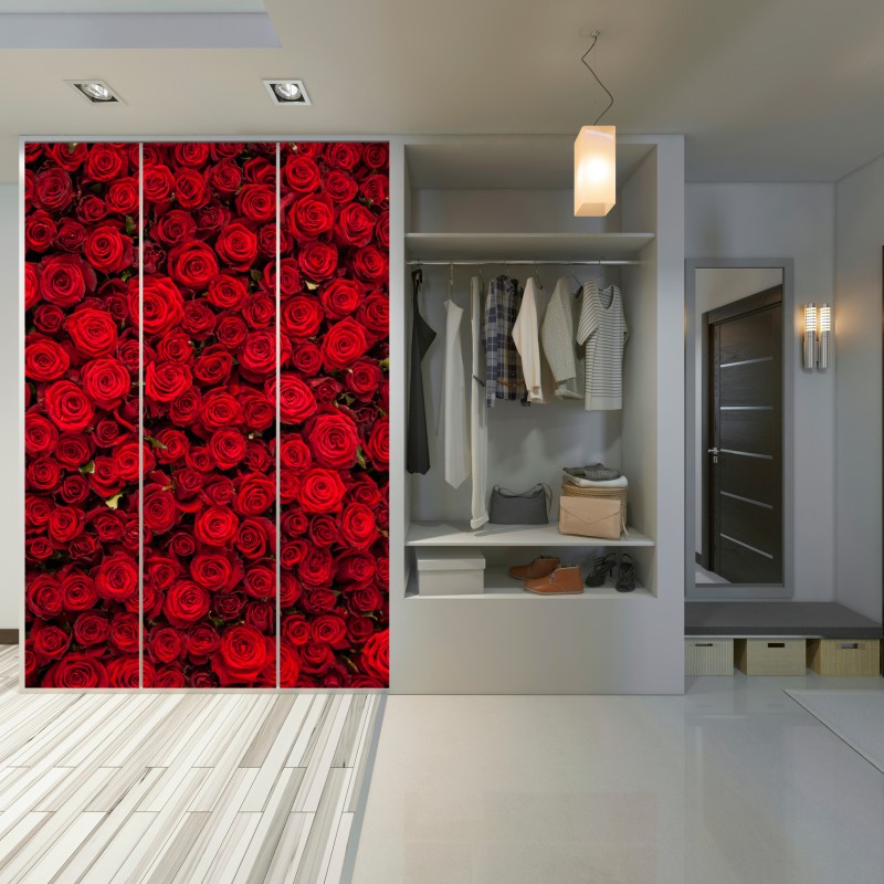 Schrankaufkleber endlose wand aus roten rosen – Wallnifity® Schrankaufkleber endlose wand aus roten rosen – Wallnifity®