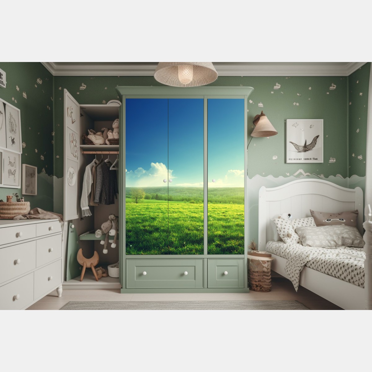 Schrankaufkleber sonnige frühlingswiese im abendlicht – Wallnifity® Schrankaufkleber sonnige frühlingswiese im abendlicht – Wallnifity®