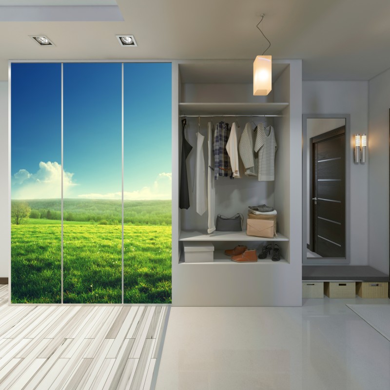 Schrankaufkleber sonnige frühlingswiese im abendlicht – Wallnifity® Schrankaufkleber sonnige frühlingswiese im abendlicht – Wallnifity®