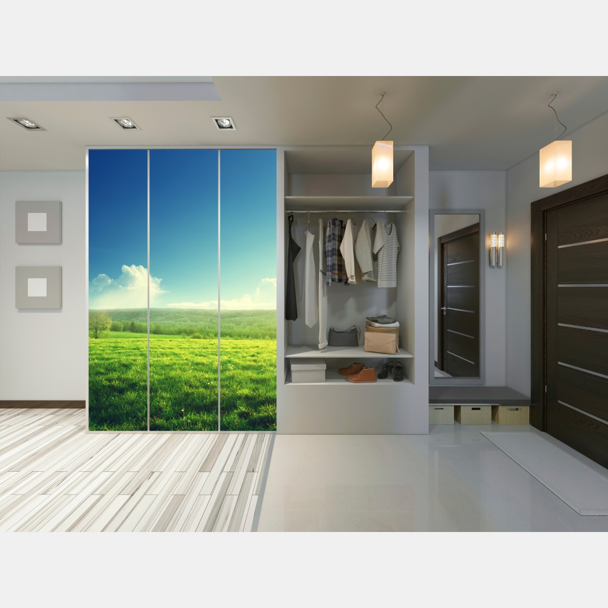 Schrankaufkleber sonnige frühlingswiese im abendlicht – Wallnifity® Schrankaufkleber sonnige frühlingswiese im abendlicht – Wallnifity®