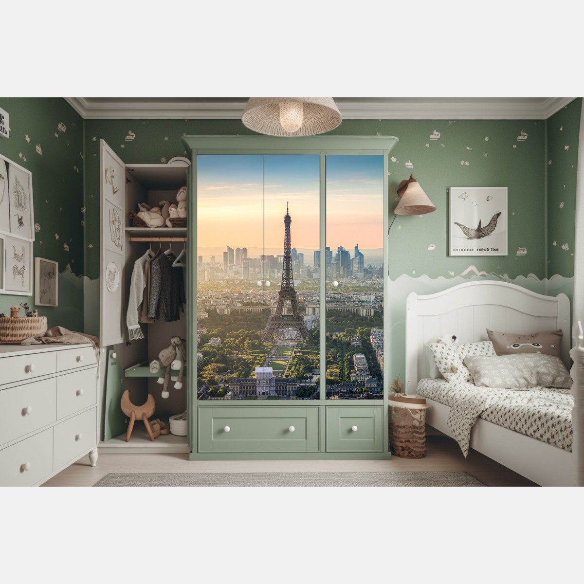 Schrankaufkleber Paris stadtbild bei sonnenuntergang mit dem Eiffelturm – Wallnifity® Schrankaufkleber Paris stadtbild bei sonnenuntergang mit dem Eiffelturm – Wallnifity®