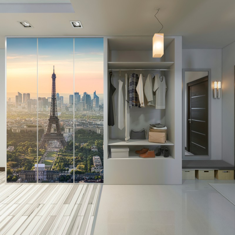 Schrankaufkleber Paris stadtbild bei sonnenuntergang mit dem Eiffelturm – Wallnifity® Schrankaufkleber Paris stadtbild bei sonnenuntergang mit dem Eiffelturm – Wallnifity®