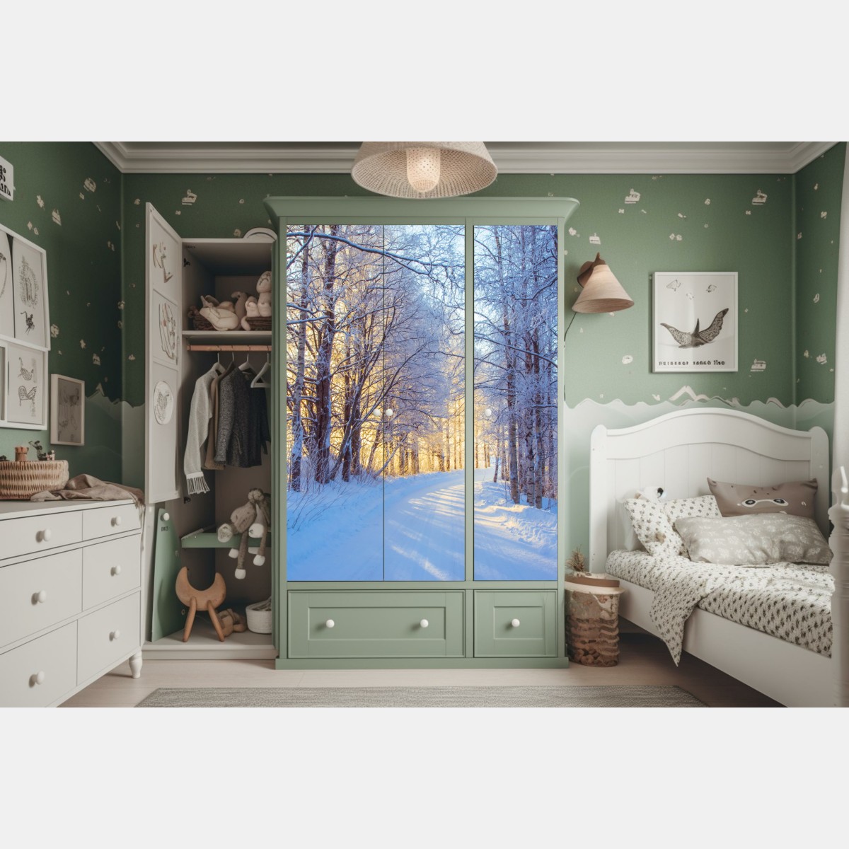 Schrankaufkleber birkenwald im winter bei sonnenaufgang – Wallnifity® Schrankaufkleber birkenwald im winter bei sonnenaufgang – Wallnifity®