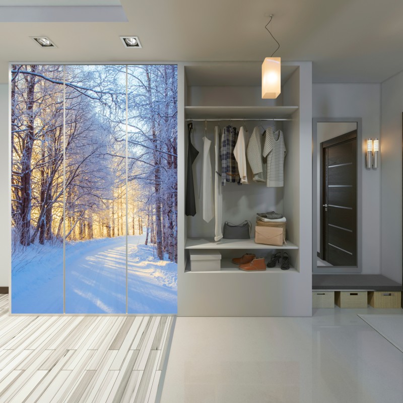 Schrankaufkleber birkenwald im winter bei sonnenaufgang – Wallnifity® Schrankaufkleber birkenwald im winter bei sonnenaufgang – Wallnifity®