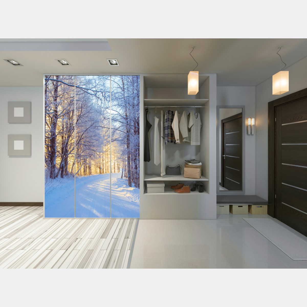 Schrankaufkleber birkenwald im winter bei sonnenaufgang – Wallnifity® Schrankaufkleber birkenwald im winter bei sonnenaufgang – Wallnifity®
