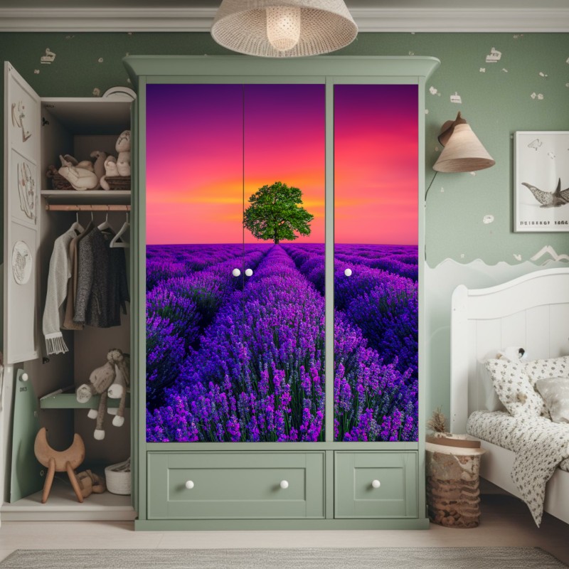 Schrankaufkleber blühende bougainvillea in Naousa gasse – Wallnifity®