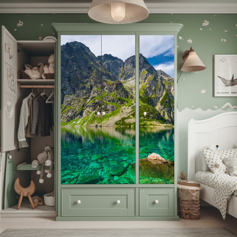 Schrankaufkleber sonnenbeleuchtete felsinsel am Hintersee – Wallnifity®