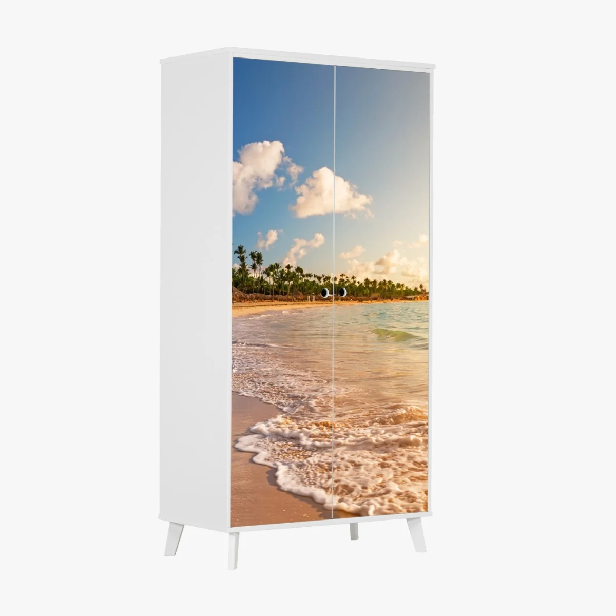 Schrankaufkleber tropischer sonnenuntergang am strand mit palmensilhouetten – Wallnifity® Schrankaufkleber tropischer sonnenuntergang am strand mit palmensilhouetten – Wallnifity®