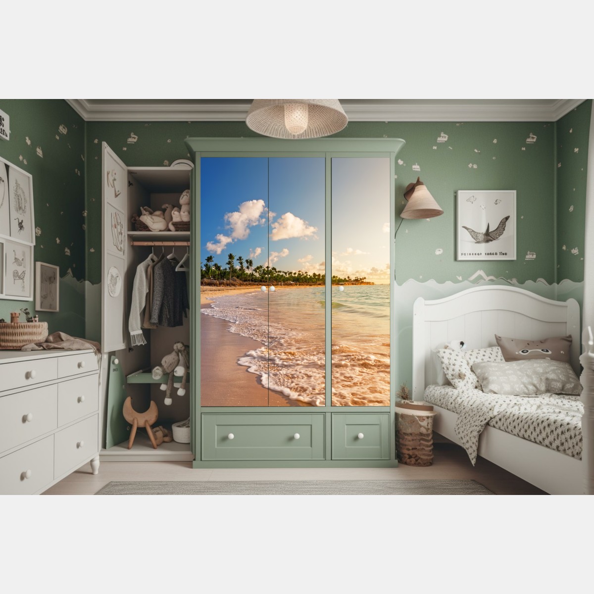 Schrankaufkleber tropischer sonnenuntergang am strand mit palmensilhouetten – Wallnifity® Schrankaufkleber tropischer sonnenuntergang am strand mit palmensilhouetten – Wallnifity®