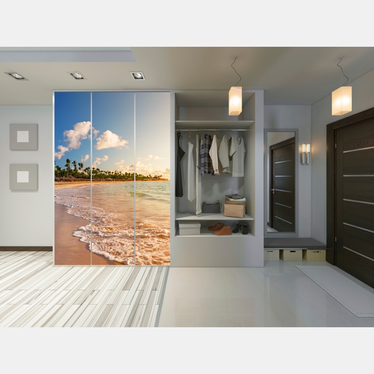 Schrankaufkleber tropischer sonnenuntergang am strand mit palmensilhouetten – Wallnifity® Schrankaufkleber tropischer sonnenuntergang am strand mit palmensilhouetten – Wallnifity®