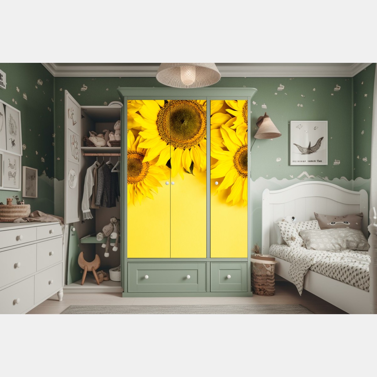 Schrankaufkleber leuchtender sonnenblumenstrauß auf gelbem hintergrund – Wallnifity® Schrankaufkleber leuchtender sonnenblumenstrauß auf gelbem hintergrund – Wallnifity®