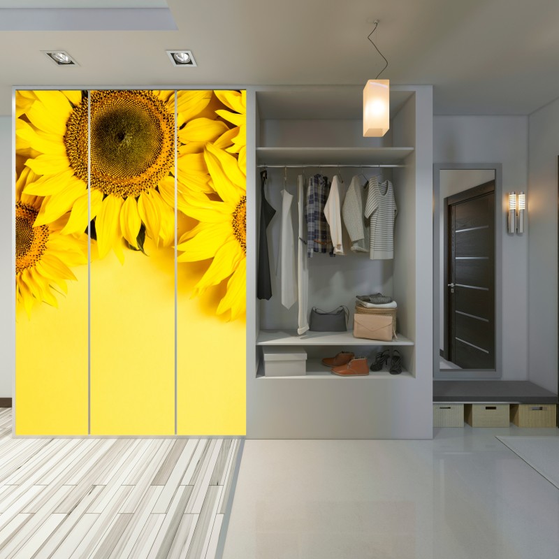 Schrankaufkleber leuchtender sonnenblumenstrauß auf gelbem hintergrund – Wallnifity® Schrankaufkleber leuchtender sonnenblumenstrauß auf gelbem hintergrund – Wallnifity®