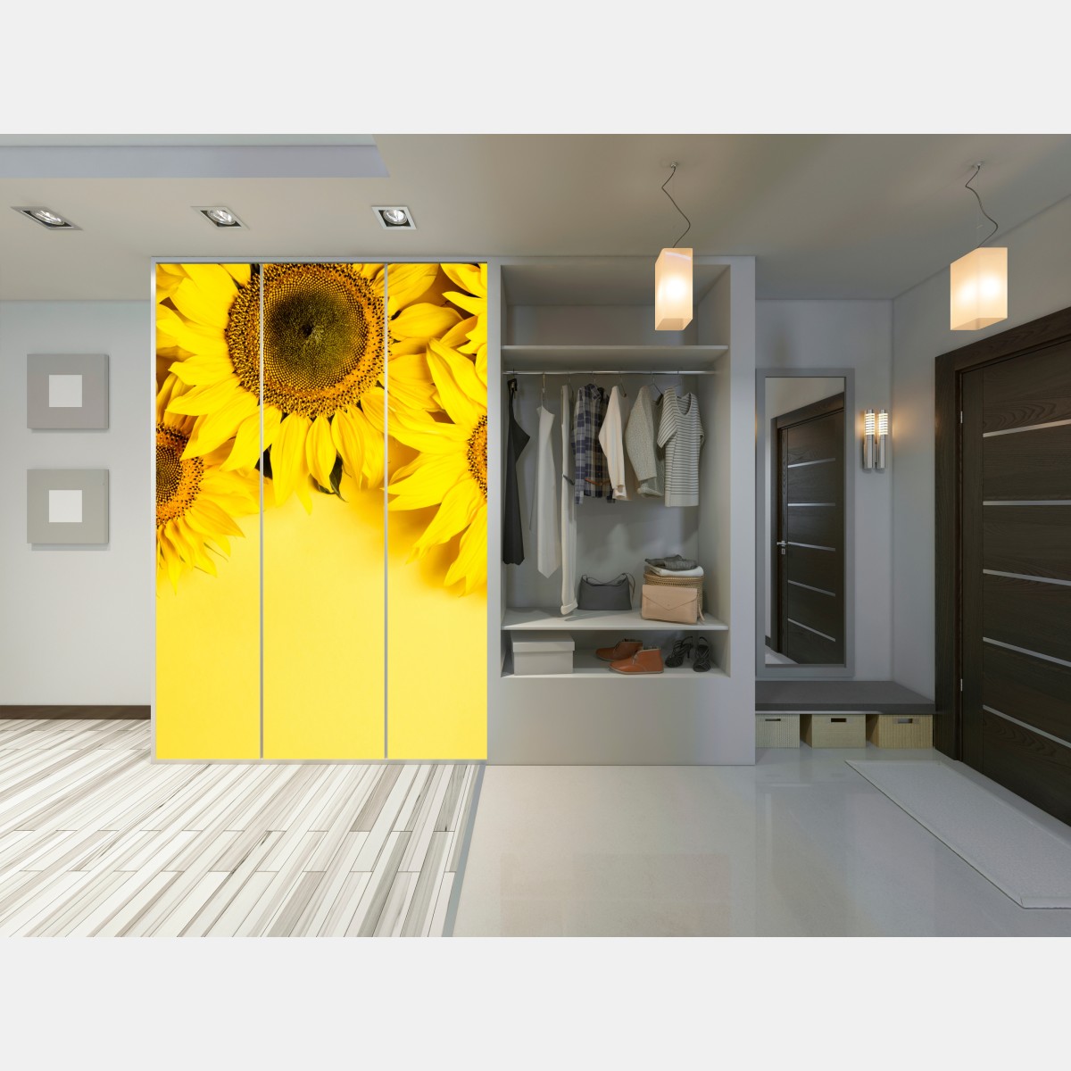 Schrankaufkleber leuchtender sonnenblumenstrauß auf gelbem hintergrund – Wallnifity® Schrankaufkleber leuchtender sonnenblumenstrauß auf gelbem hintergrund – Wallnifity®